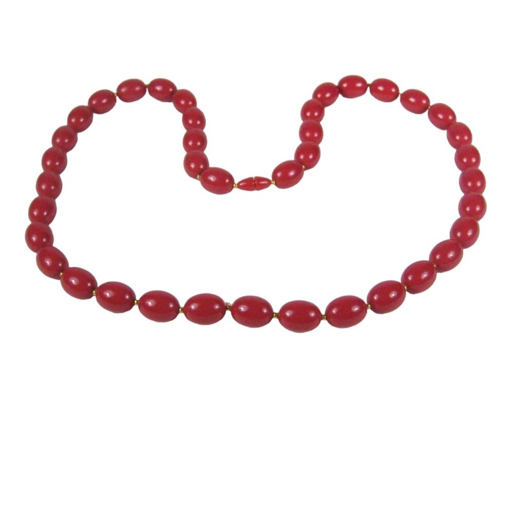 Lucite Plastic Oval Beaded Necklace 33 in Vintage Strand Jewelry Bead Statement